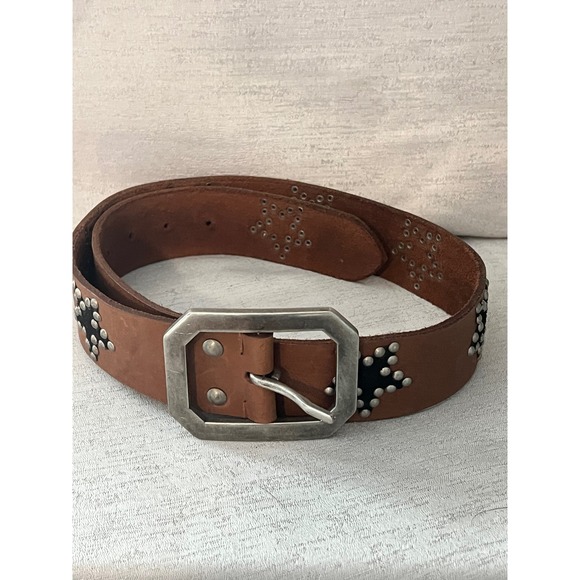 Free People Accessories - Free People Brown Leather Studded Star Belt Silver Buckle XS/S Boho hippie stone